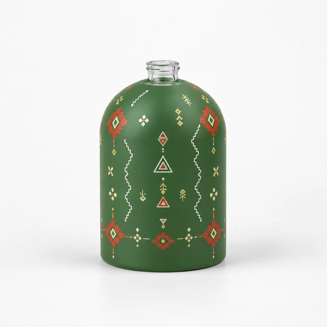 Green geometric decoration on the bottle