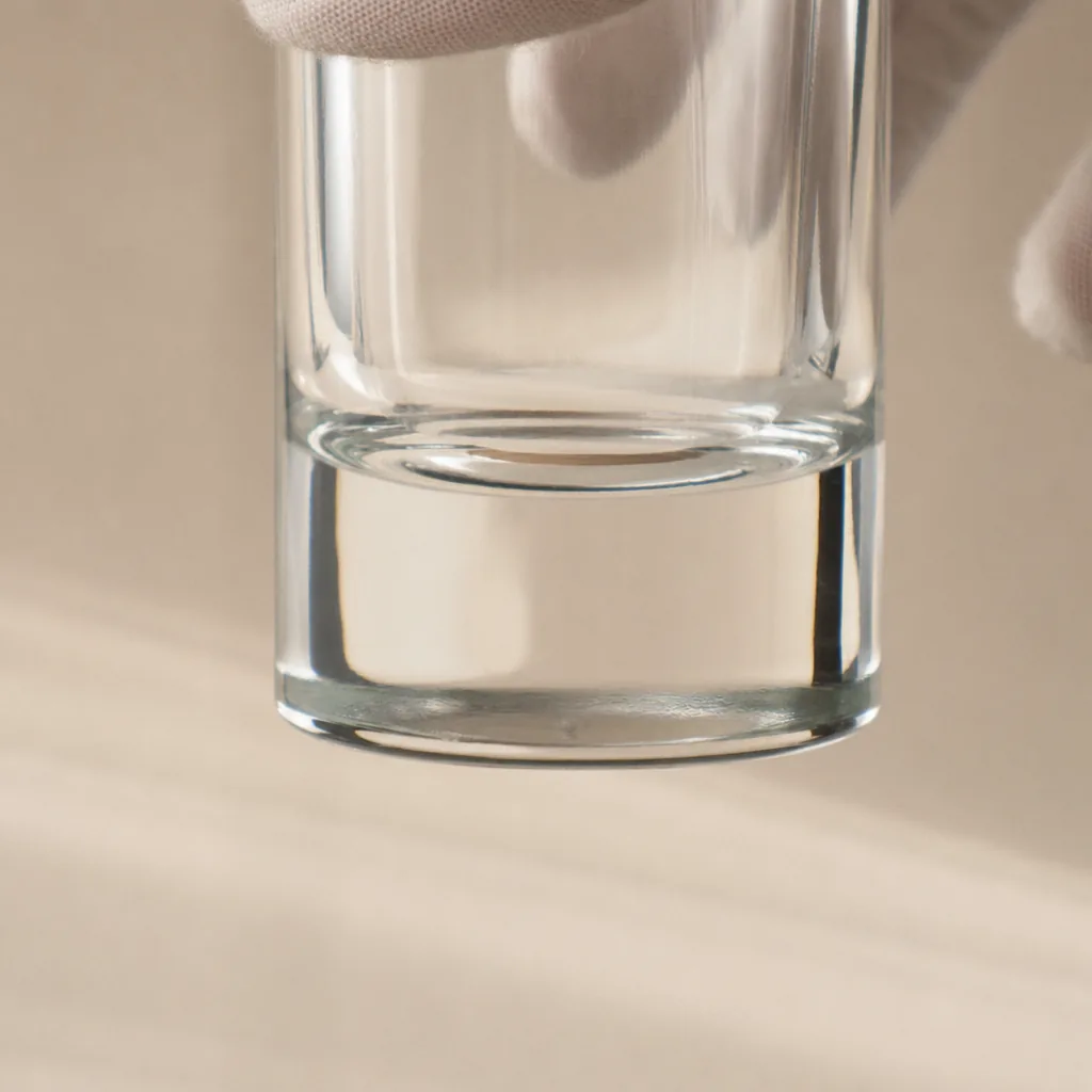 Close view of the glass bottle base
